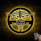 Custom Medical Doctor Symbol Caduceus Metal Sign Led Lights, Personalized Doctor's Name Metal Wall Art, Health Care Metal Wall Led Sign